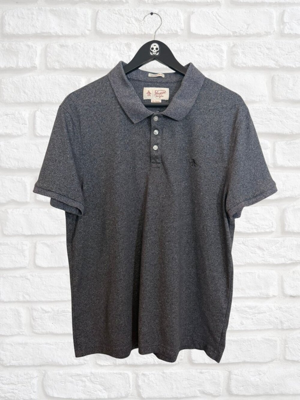 Original Penguin Charcoal Grey Heathered Polo Shirt Heritage Slim Fit Men's XL